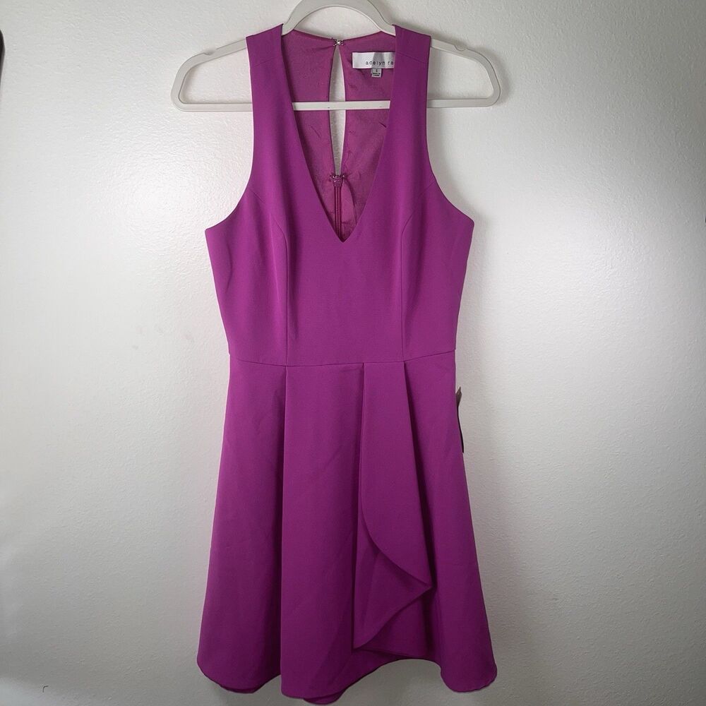Adelyn Rae Magenta Pink V-Neck Cocktail Party Dress Ruffle Skirt New With Tag S